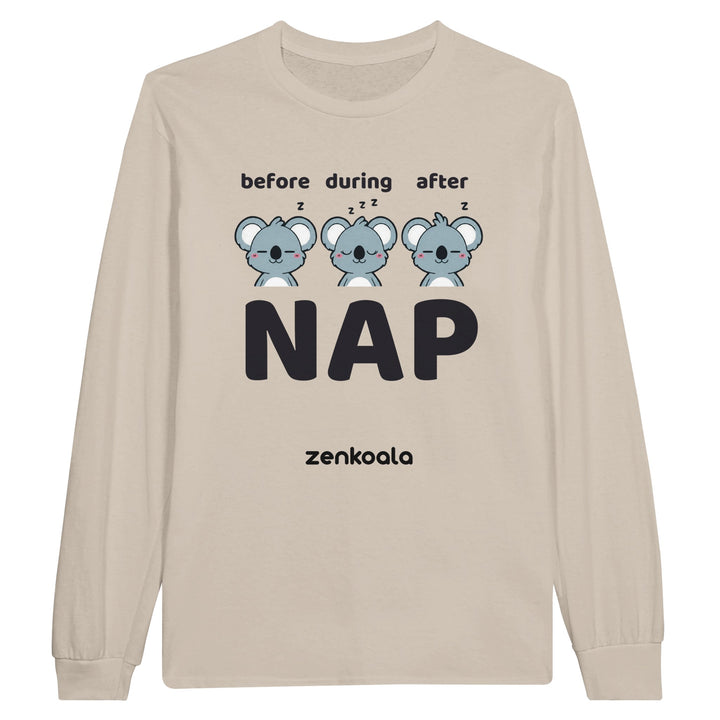 Before Nap Nap After Nap Koala long sleeve tee in sand — Zen Koala Australia