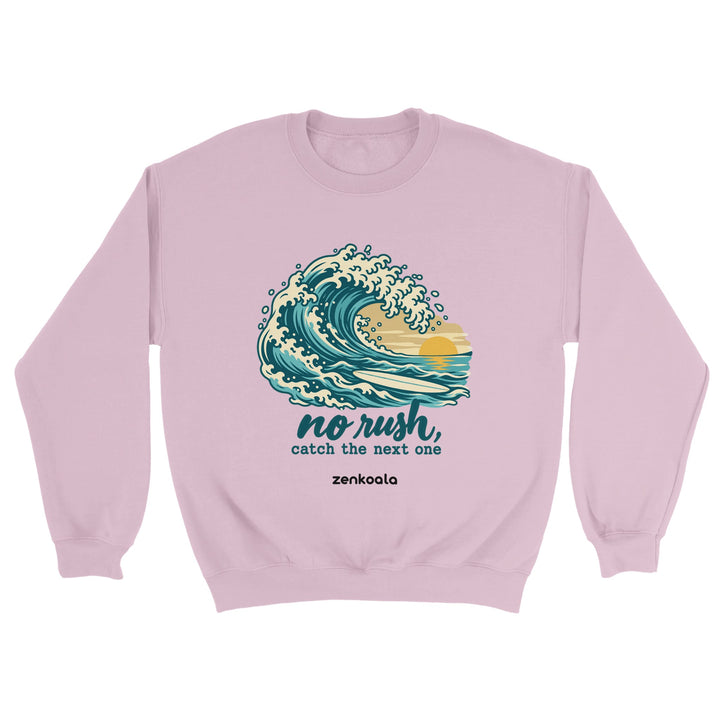 No Rush Catch the Next One feel-good sweatshirt in light pink, Zen Koala Australia