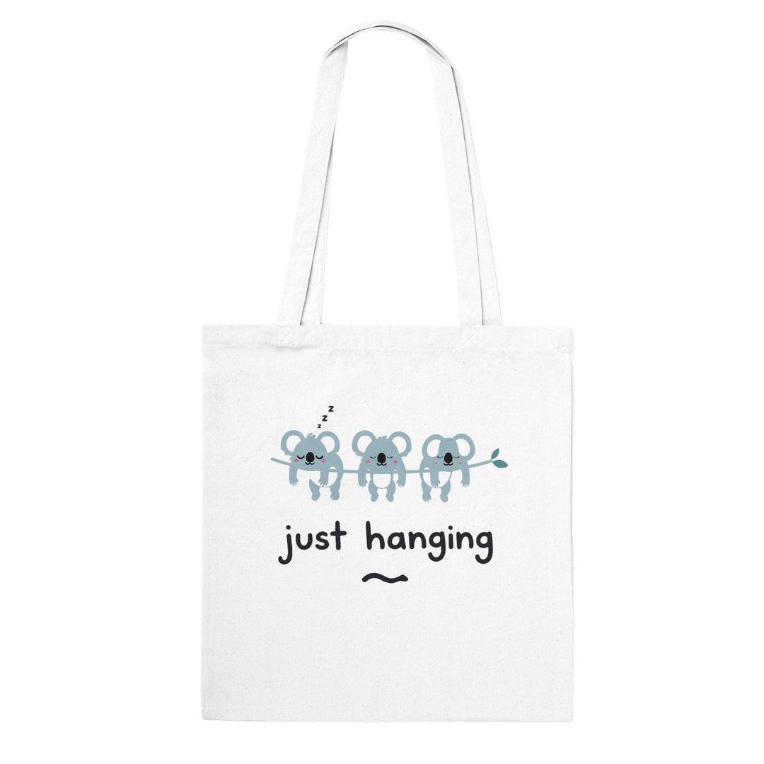 Just Hanging feel-good tote bag in white, Zen Koala Australia