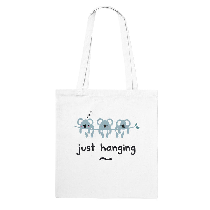 Just Hanging feel-good tote bag in white, Zen Koala Australia