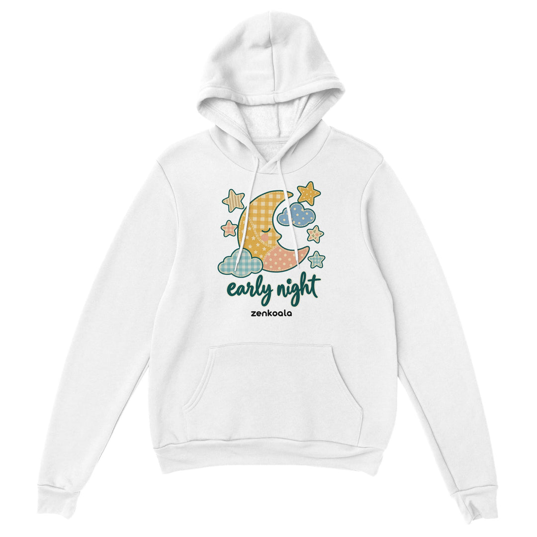 Early Night Moon feel-good hoodie in white, Zen Koala Australia