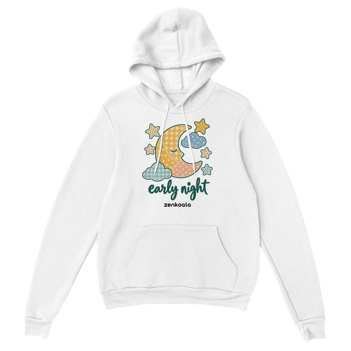 Early Night Moon feel-good hoodie in white, Zen Koala Australia