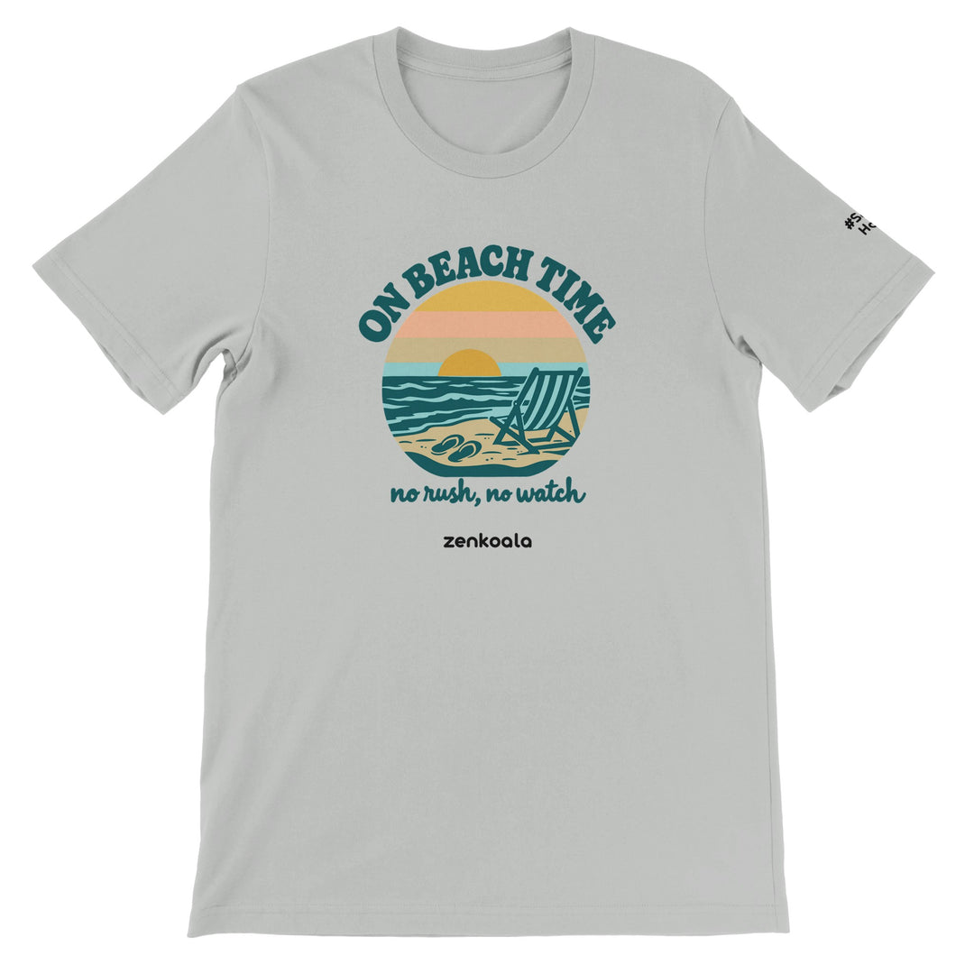 On Beach Time feel-good tee in silver, Zen Koala Australia