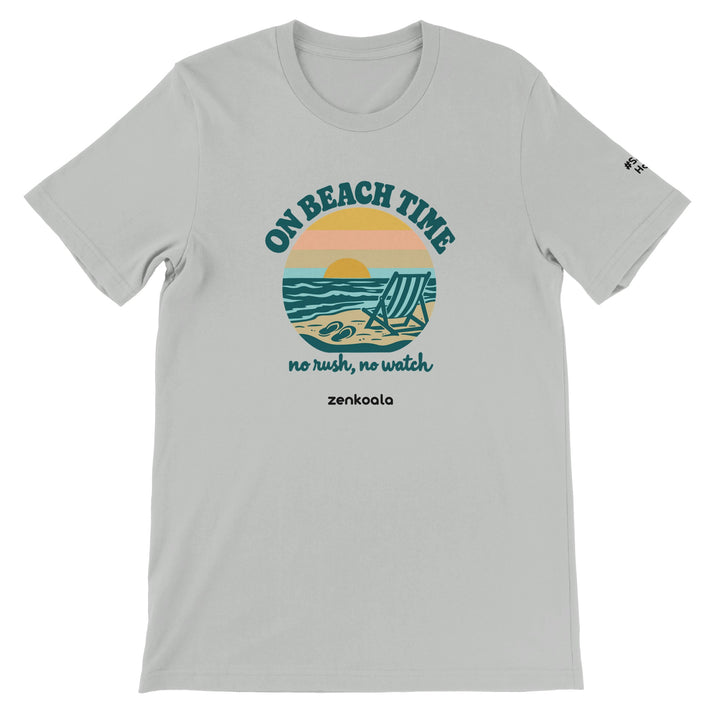 On Beach Time feel-good tee in silver, Zen Koala Australia