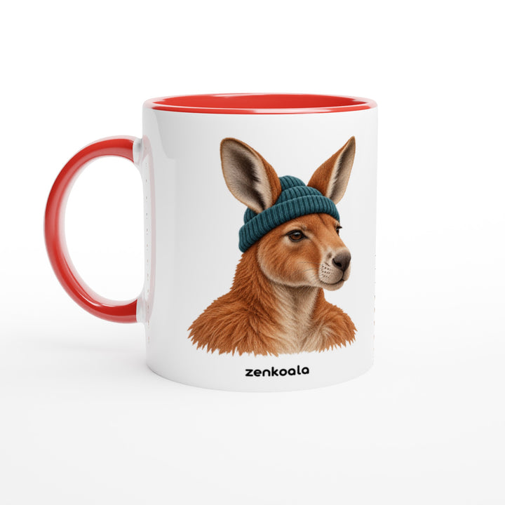 Kangaroo Beanie mug in red: white with a red rim, inside and handle, Zen Koala Australia