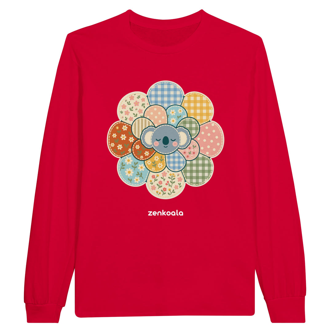 Zen Mandala Flower feel-good long sleeve tee in red, Zen Koala Australia