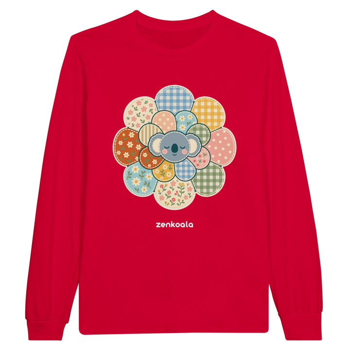Zen Mandala Flower feel-good long sleeve tee in red, Zen Koala Australia