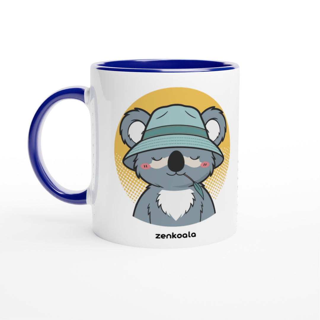 Koala Zinc and Bucket Hat mug in blue: white with a blue rim, inside and handle, Zen Koala Australia