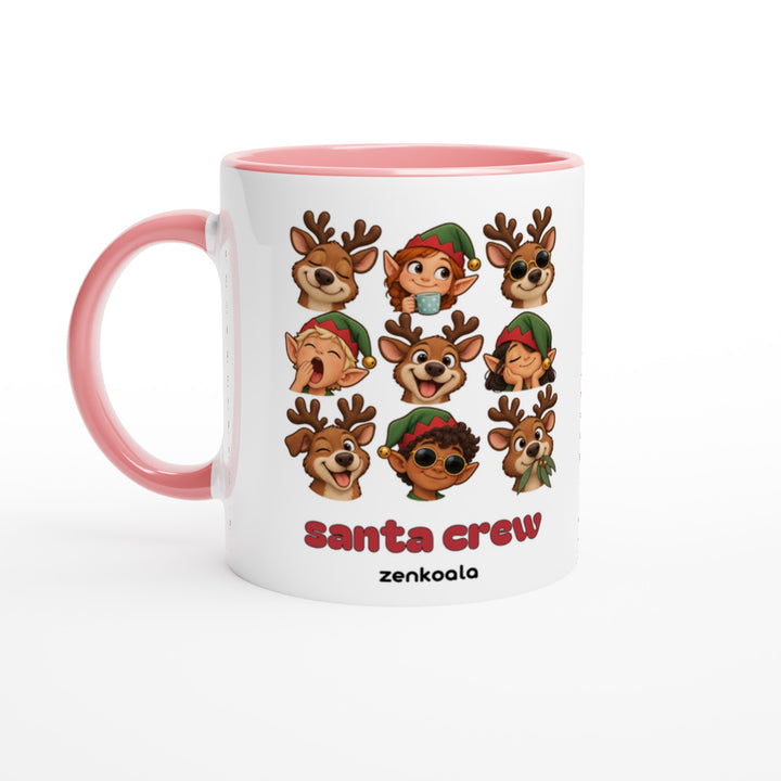 Santa Crew mug in pink: white with a pink rim, inside and handle, Zen Koala Australia