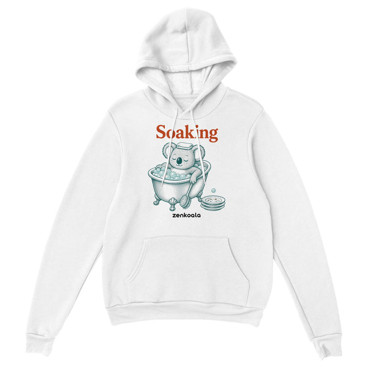 Soaking Koala Bath feel-good hoodie in white, Zen Koala Australia