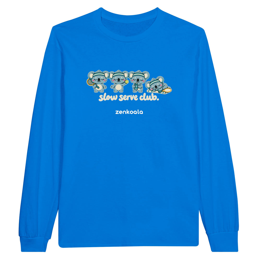 Slow Serve Club feel-good long sleeve tee in royal, Zen Koala Australia
