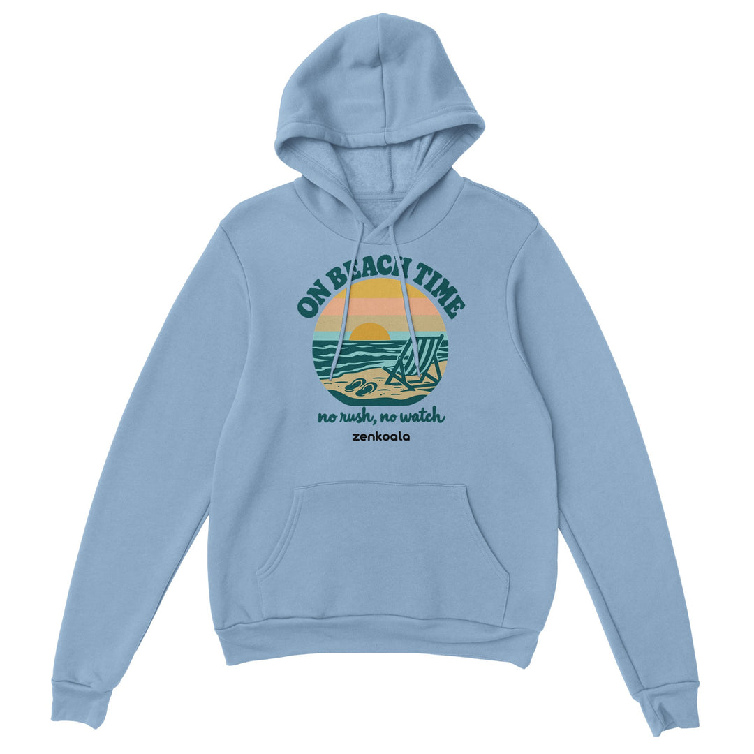 On Beach Time feel-good hoodie in light blue, Zen Koala Australia
