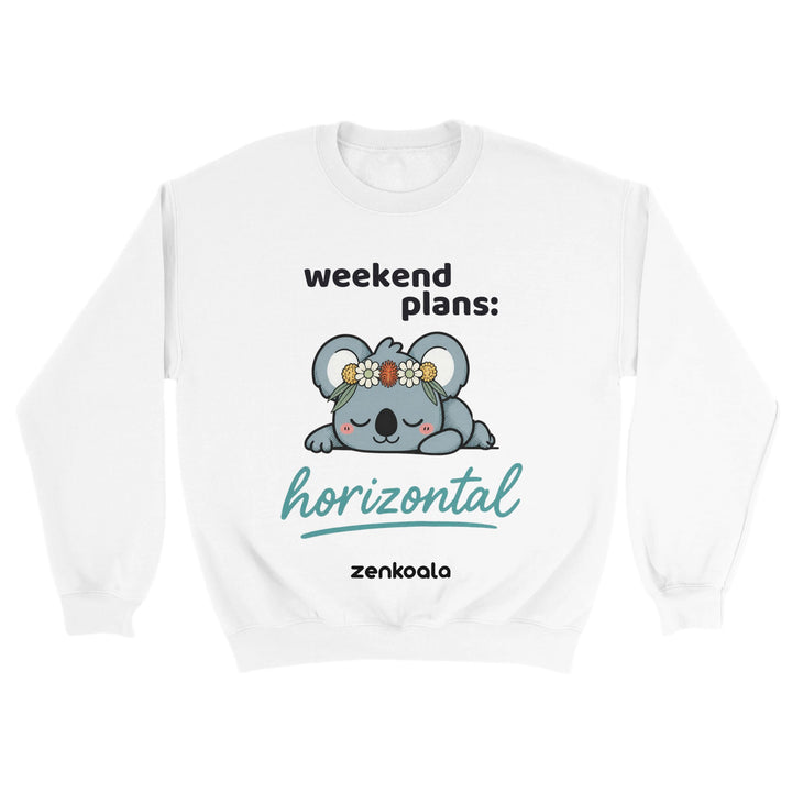 Weekend Plans Horizontal Koala feel-good sweatshirt in white — Zen Koala Australia