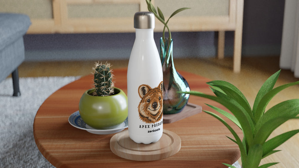 Apex Predator water bottle on a wooden table with a cactus, Zen Koala Australia