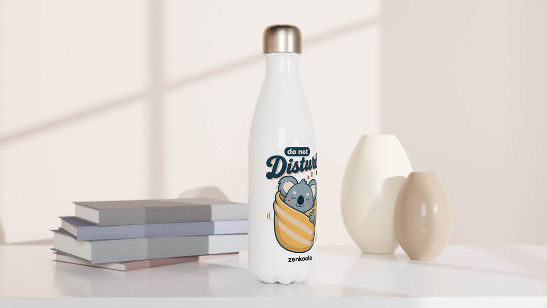 Do Not Disturb Koala water bottle beside books and vases, Zen Koala Australia