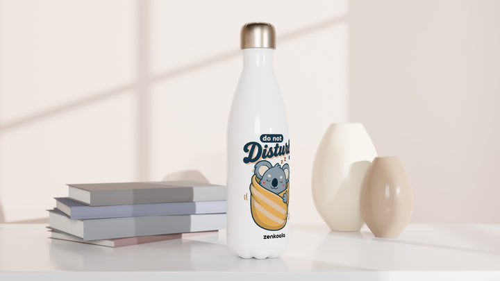 Do Not Disturb Koala water bottle beside books and vases, Zen Koala Australia