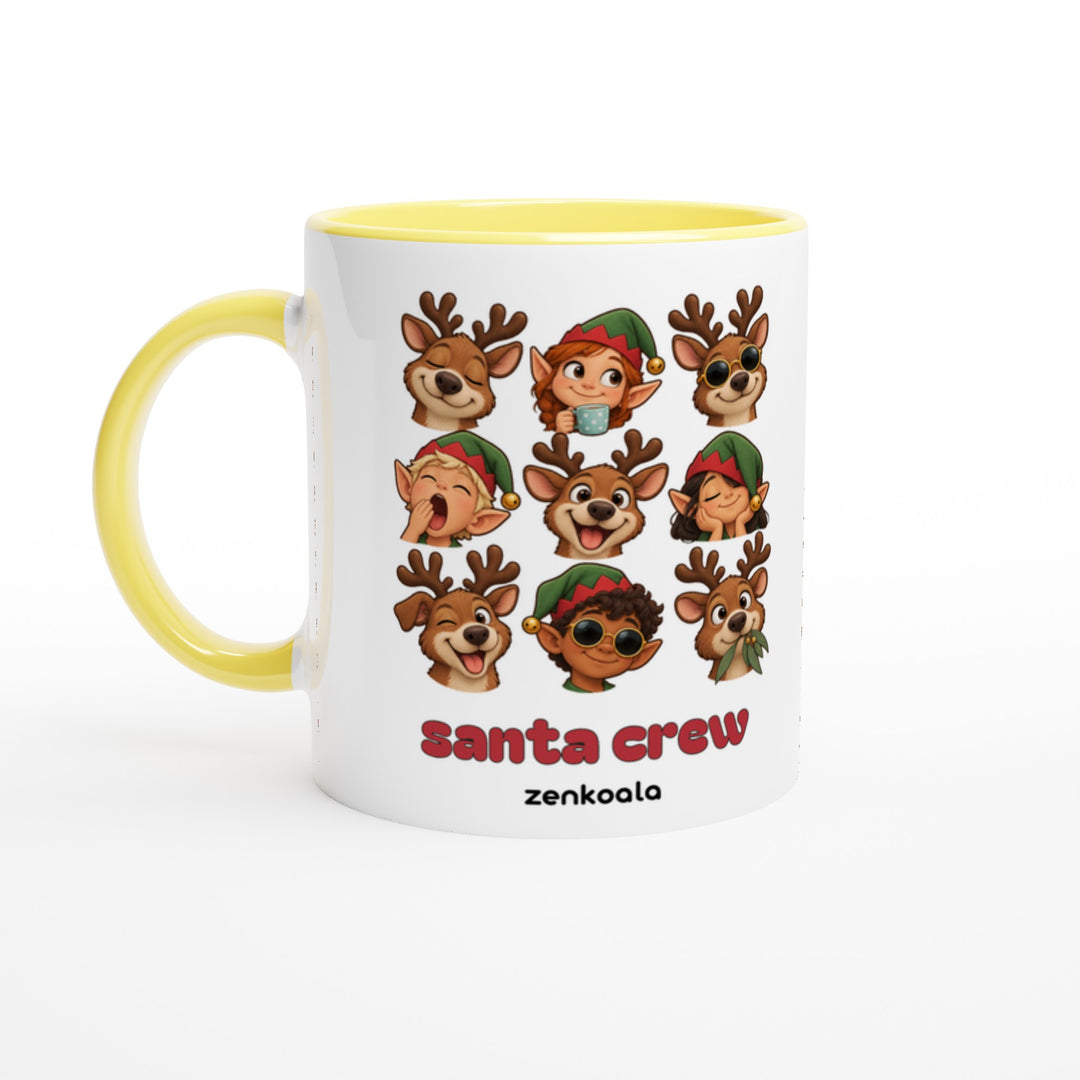 Santa Crew mug in yellow: white with a yellow rim, inside and handle, Zen Koala Australia
