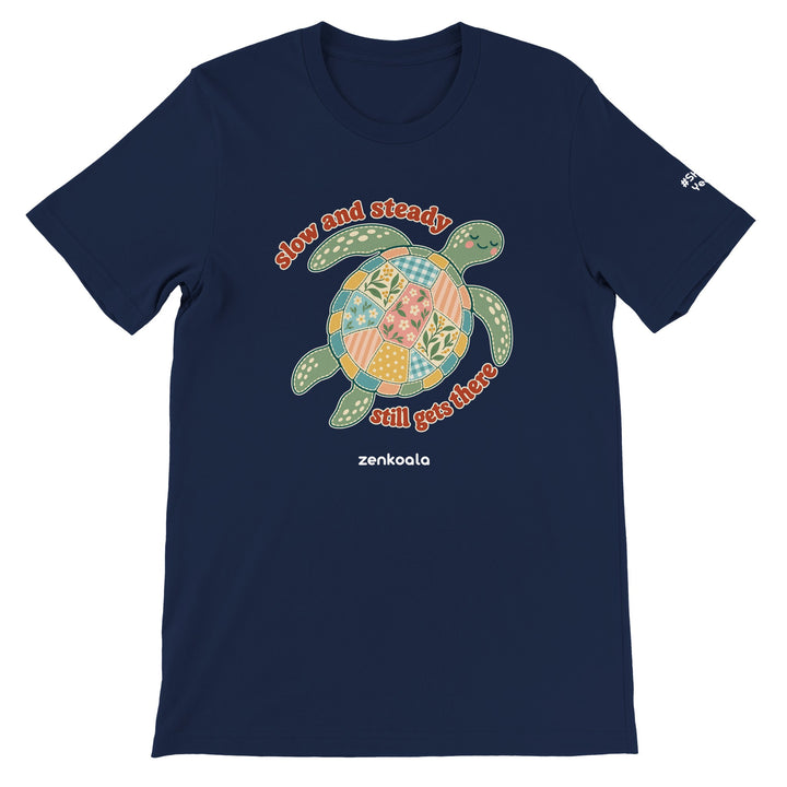 Slow and Steady Turtle feel-good tee in navy, Zen Koala Australia