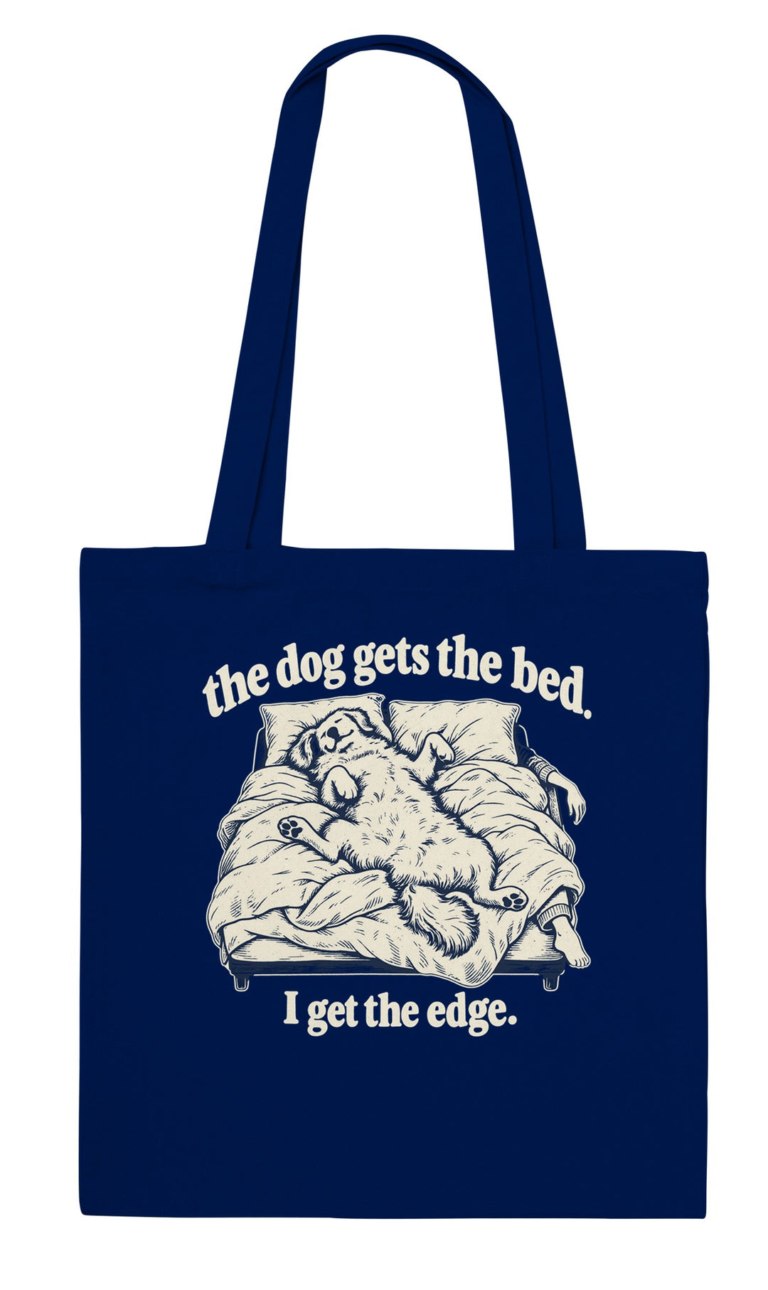 The Dog Gets the Bed feel-good tote bag in navy, Zen Koala Australia
