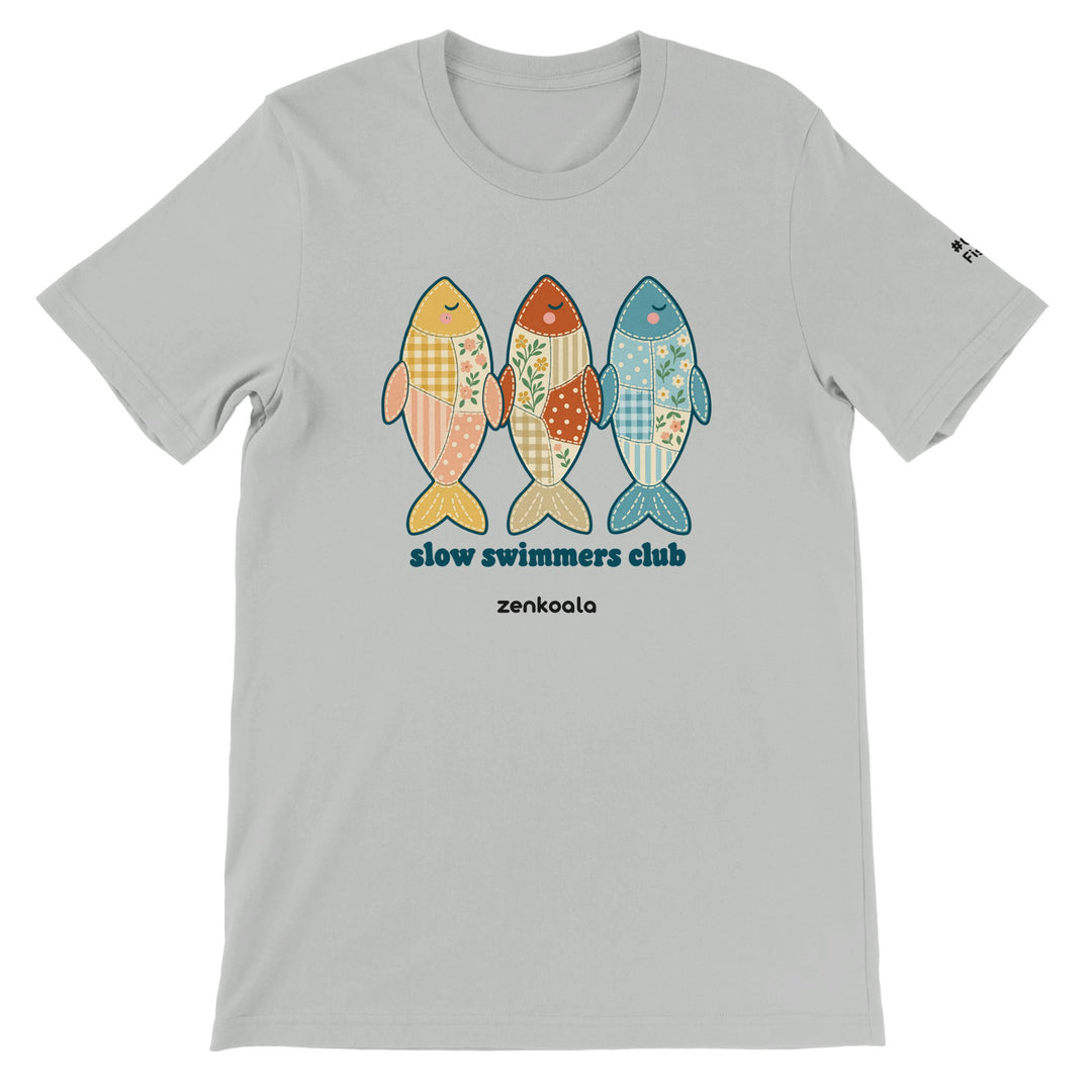 Slow Swimmers Club feel-good tee in silver, Zen Koala Australia