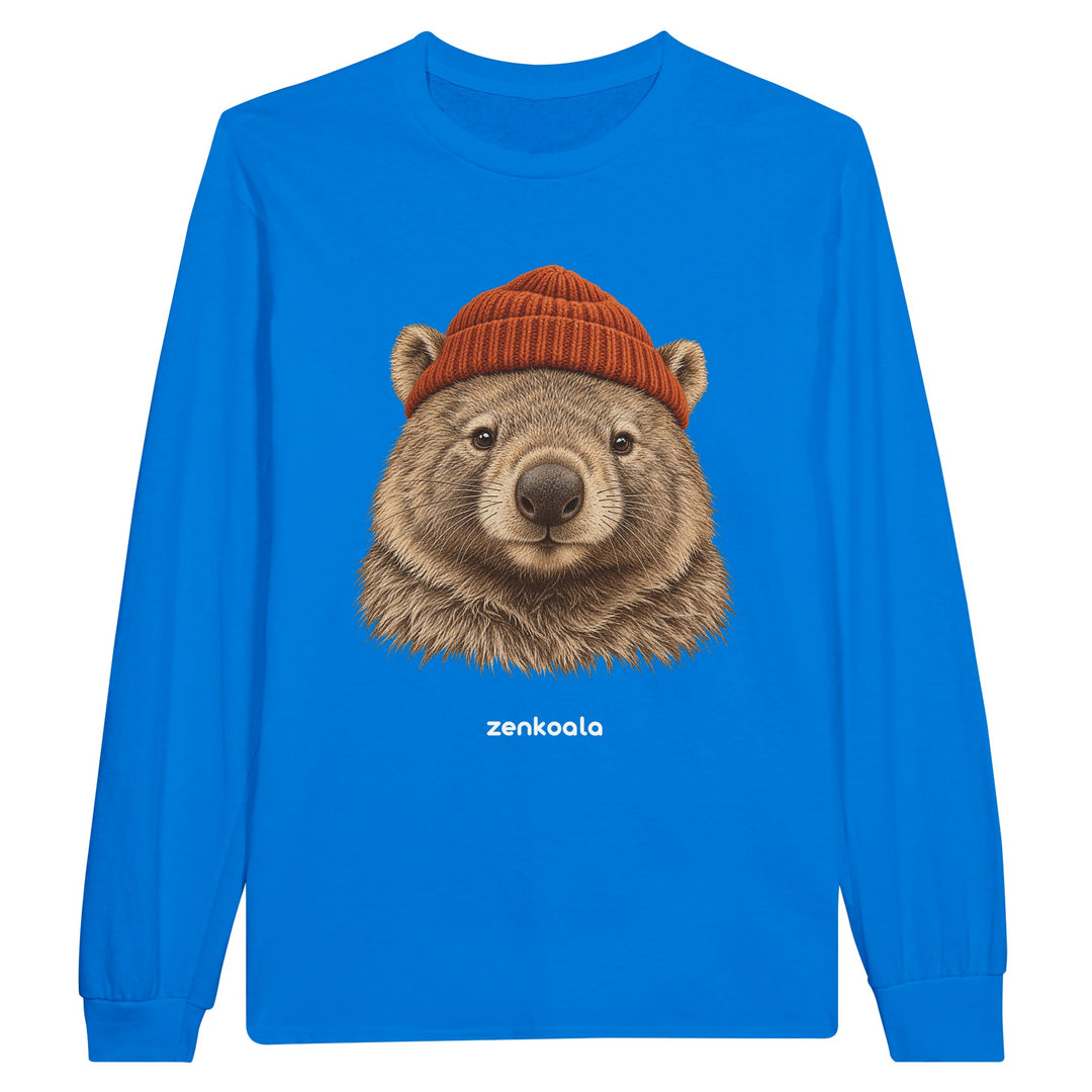 Wombat Beanie feel-good long sleeve tee in royal, Zen Koala Australia