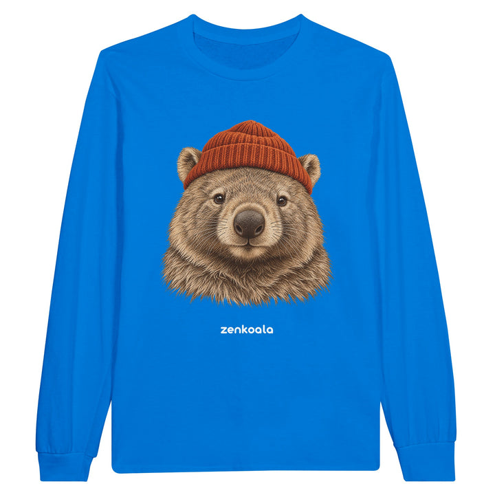 Wombat Beanie feel-good long sleeve tee in royal, Zen Koala Australia