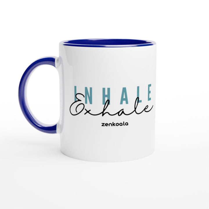 Exhale feel-good mug: inhale and exhale in two kinds of lettering, Zen Koala Australia