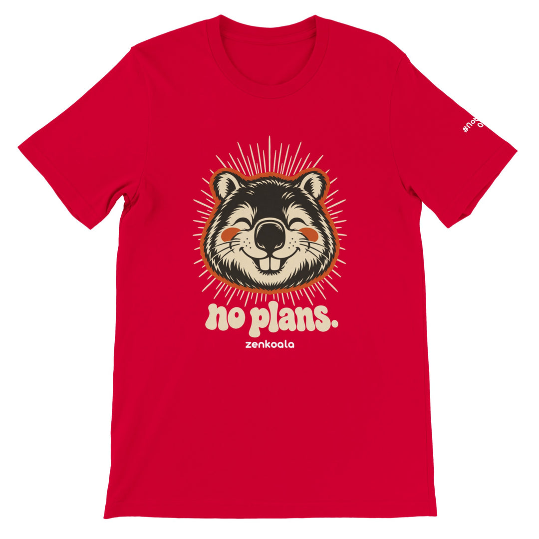 No Plans feel-good tee in red, Zen Koala Australia