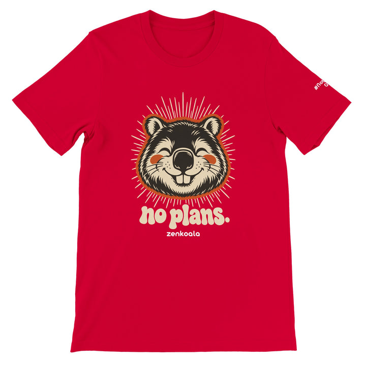 No Plans feel-good tee in red, Zen Koala Australia