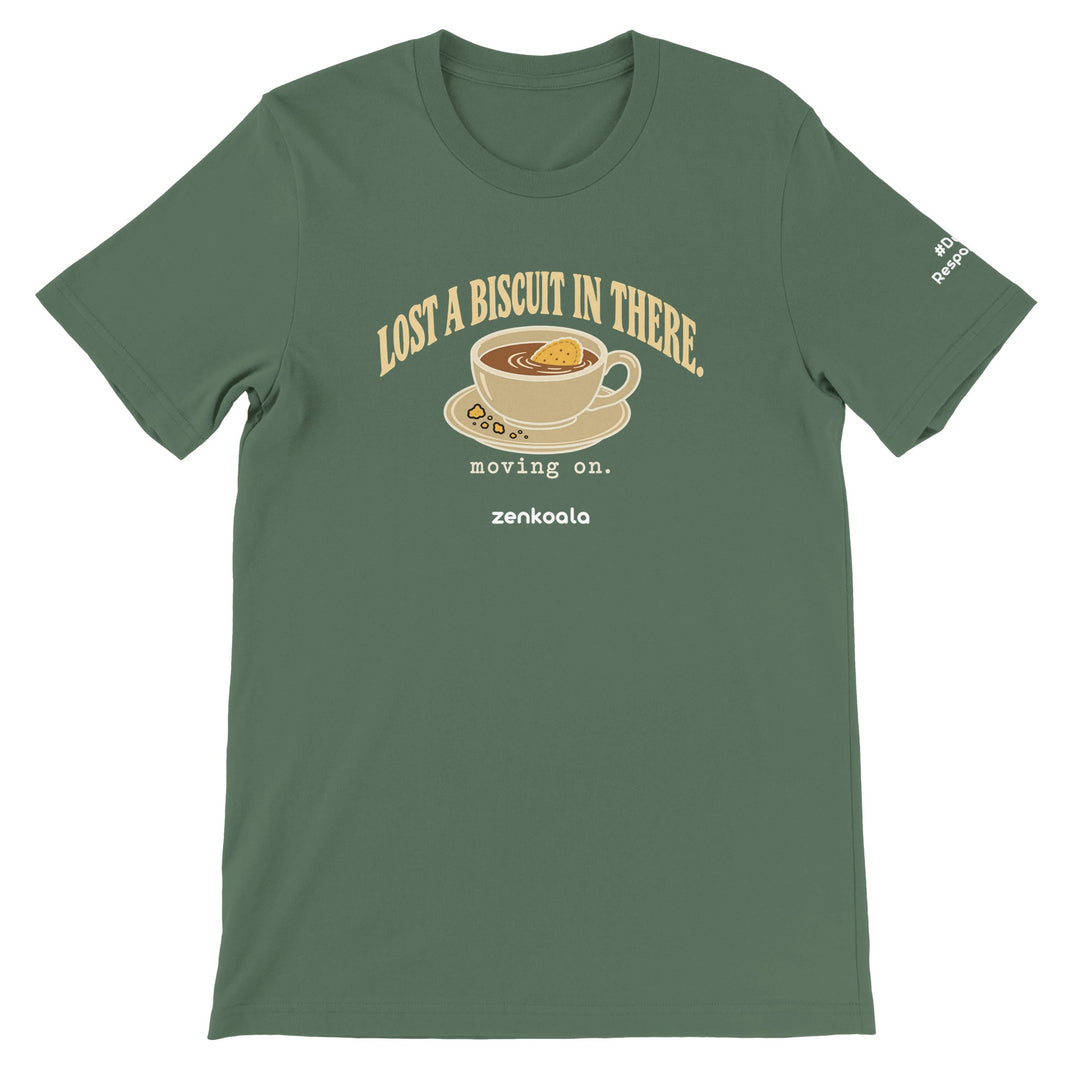 Lost a Biscuit in There feel-good tee in military green, Zen Koala Australia