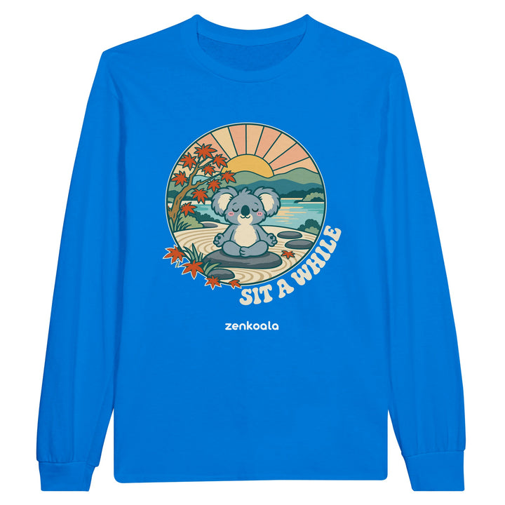 Sit a While feel-good long sleeve tee in royal, Zen Koala Australia
