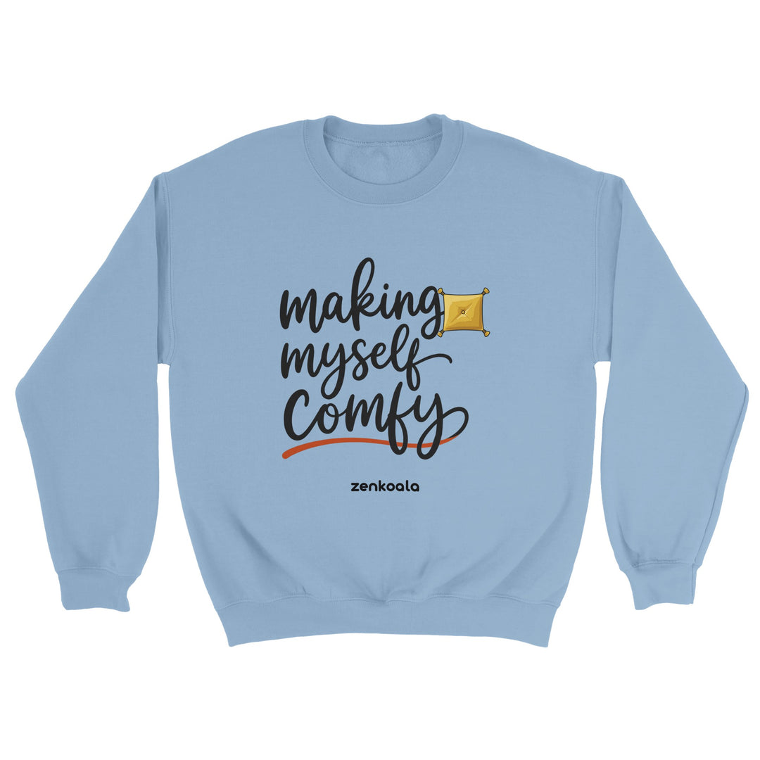 Making Myself Comfy feel-good sweatshirt in light blue, Zen Koala Australia