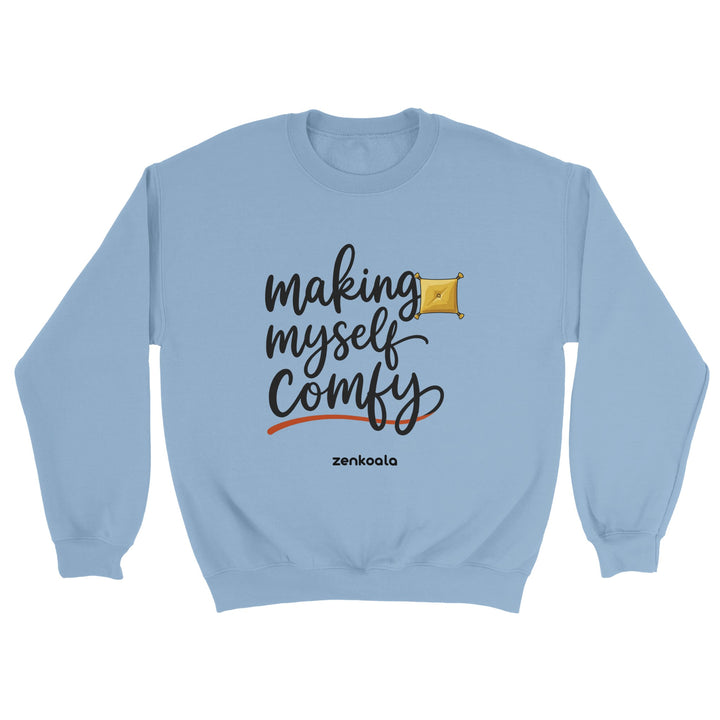 Making Myself Comfy feel-good sweatshirt in light blue, Zen Koala Australia