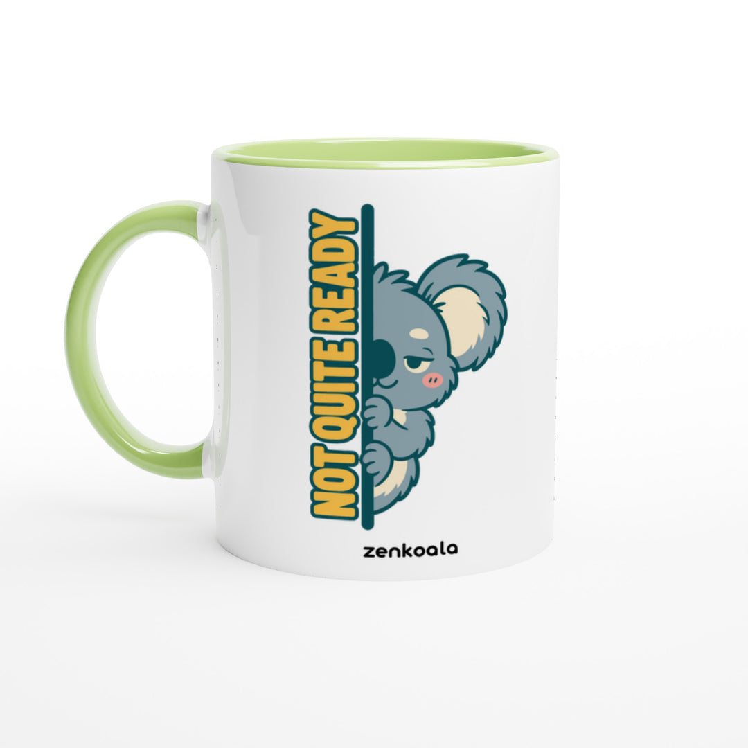 Not Quite Ready mug in green: white with a green rim, inside and handle, Zen Koala Australia