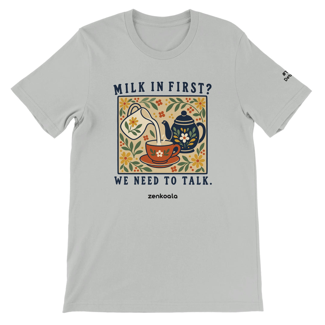 Milk in First feel-good tee in silver, Zen Koala Australia