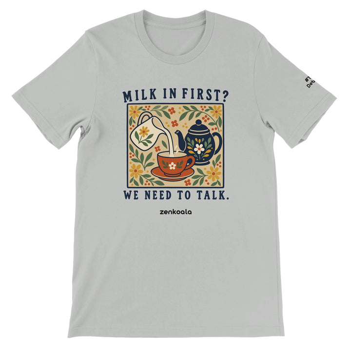 Milk in First feel-good tee in silver, Zen Koala Australia