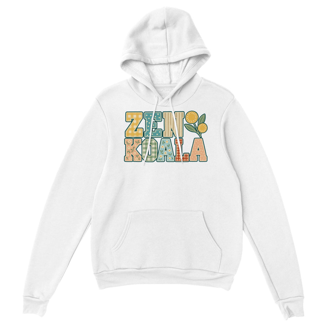 Zen Koala Faux Patchwork feel-good hoodie in white, Zen Koala Australia