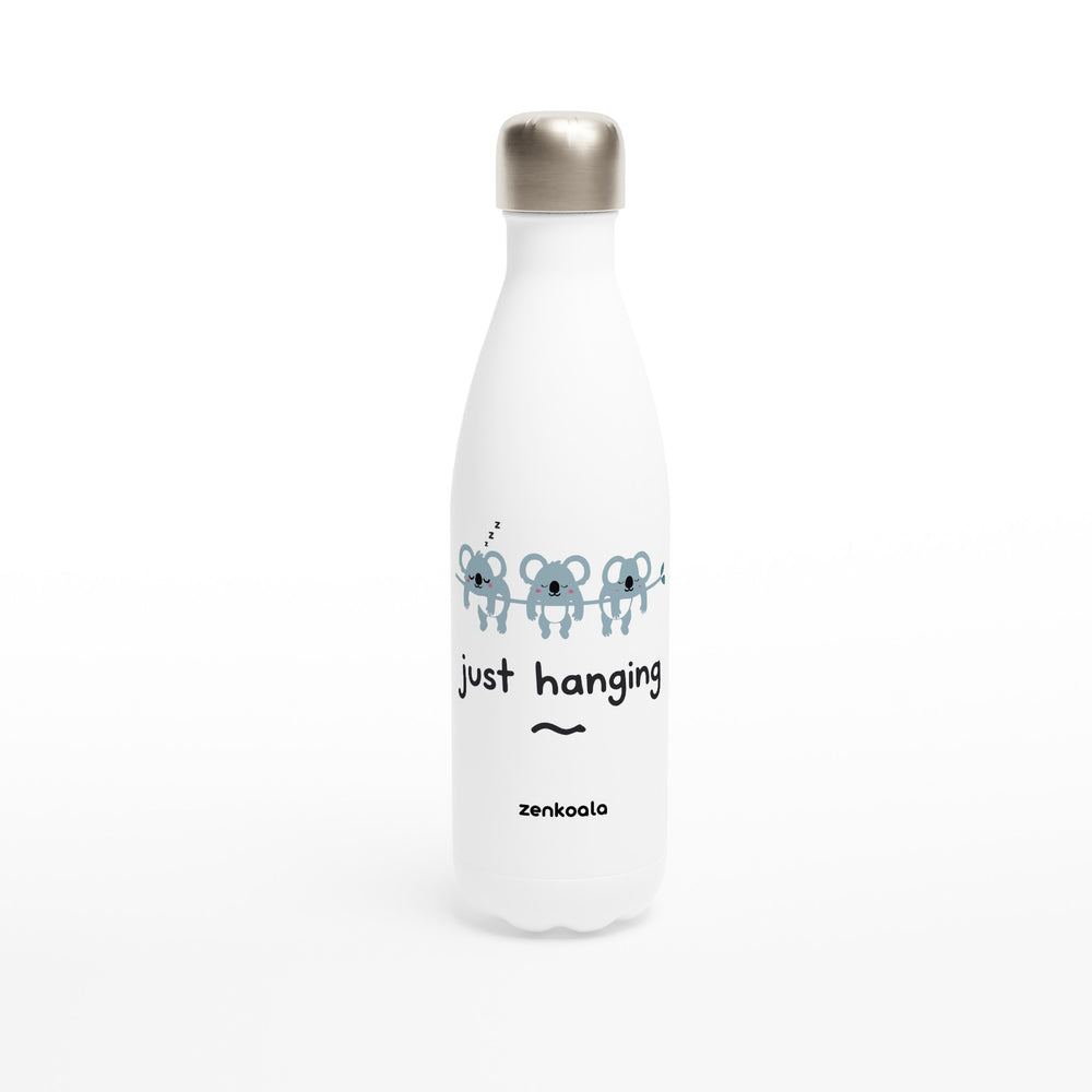 Just Hanging feel-good water bottle: three sleepy koalas hanging off a branch, Zen Koala Australia