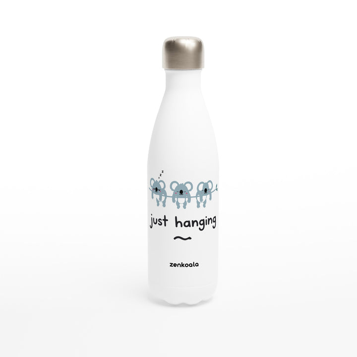 Just Hanging feel-good water bottle: three sleepy koalas hanging off a branch, Zen Koala Australia