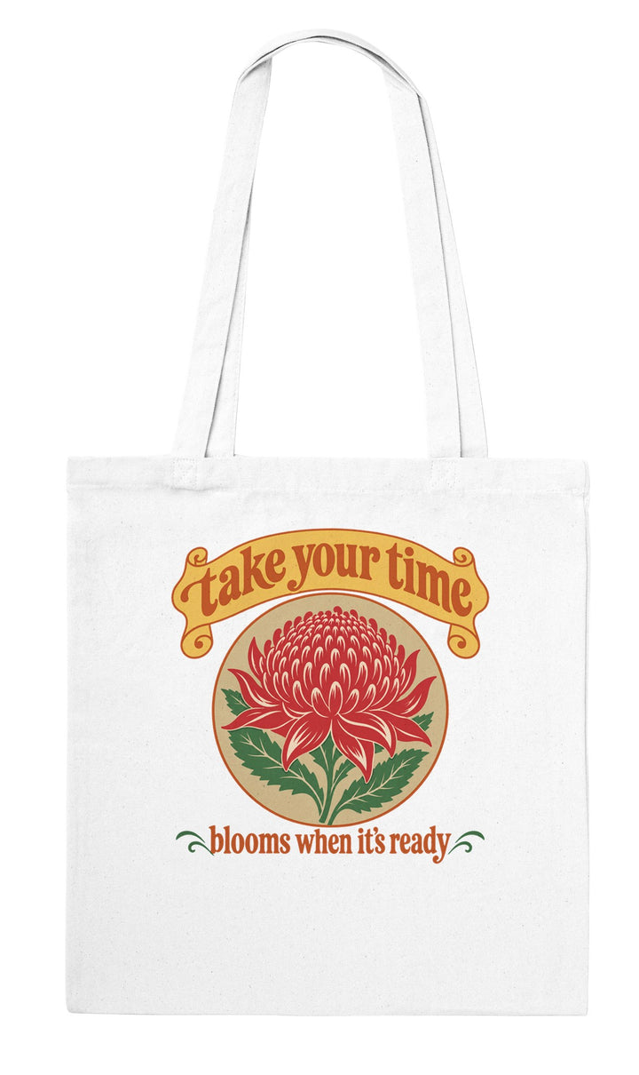 Take Your Time feel-good tote bag in white, Zen Koala Australia