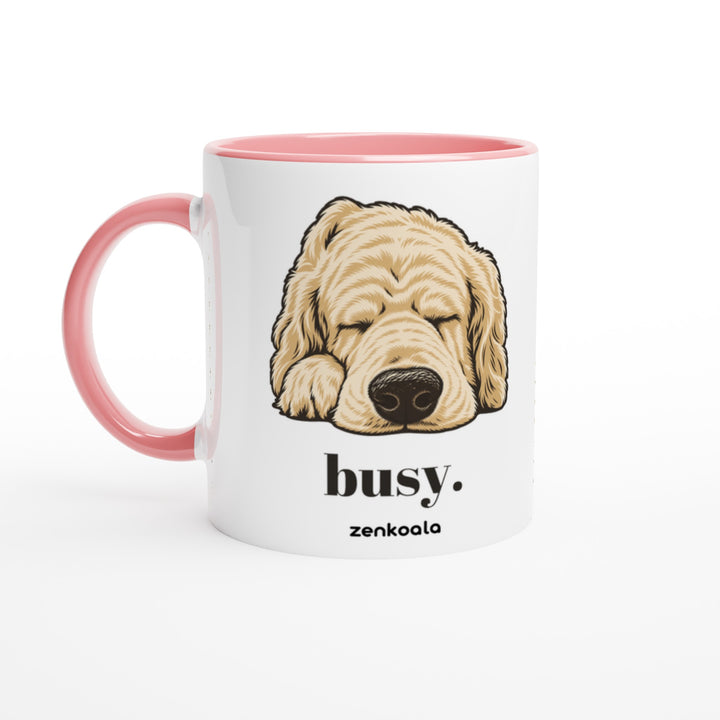 Busy mug in pink: white with a pink rim, inside and handle, Zen Koala Australia