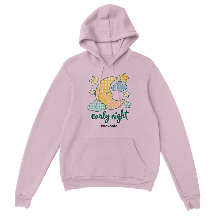 Early Night Moon feel-good hoodie in light pink, Zen Koala Australia