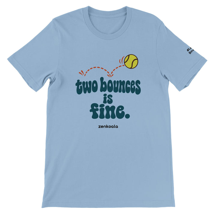 Two Bounces Is Fine feel-good tee in light blue, Zen Koala Australia