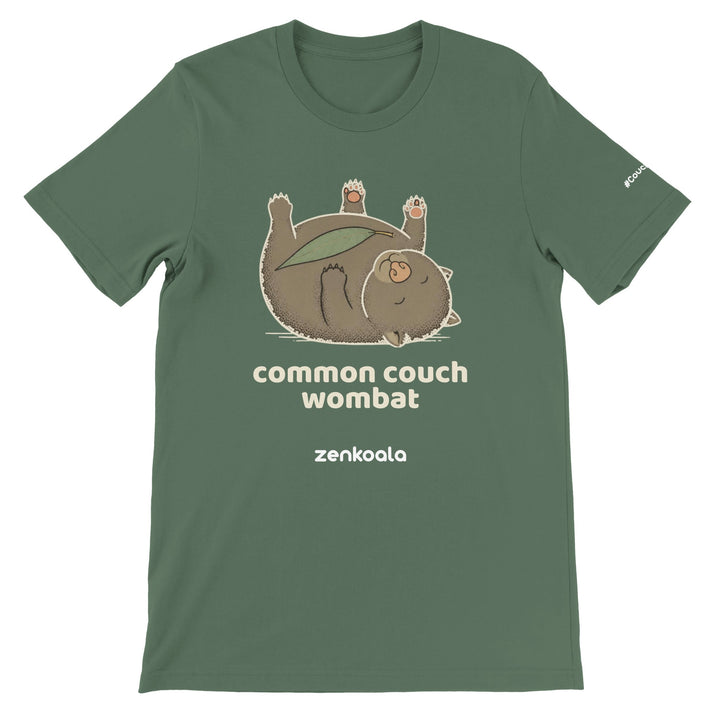 Common Couch Wombat feel-good tee in military green — Zen Koala Australia