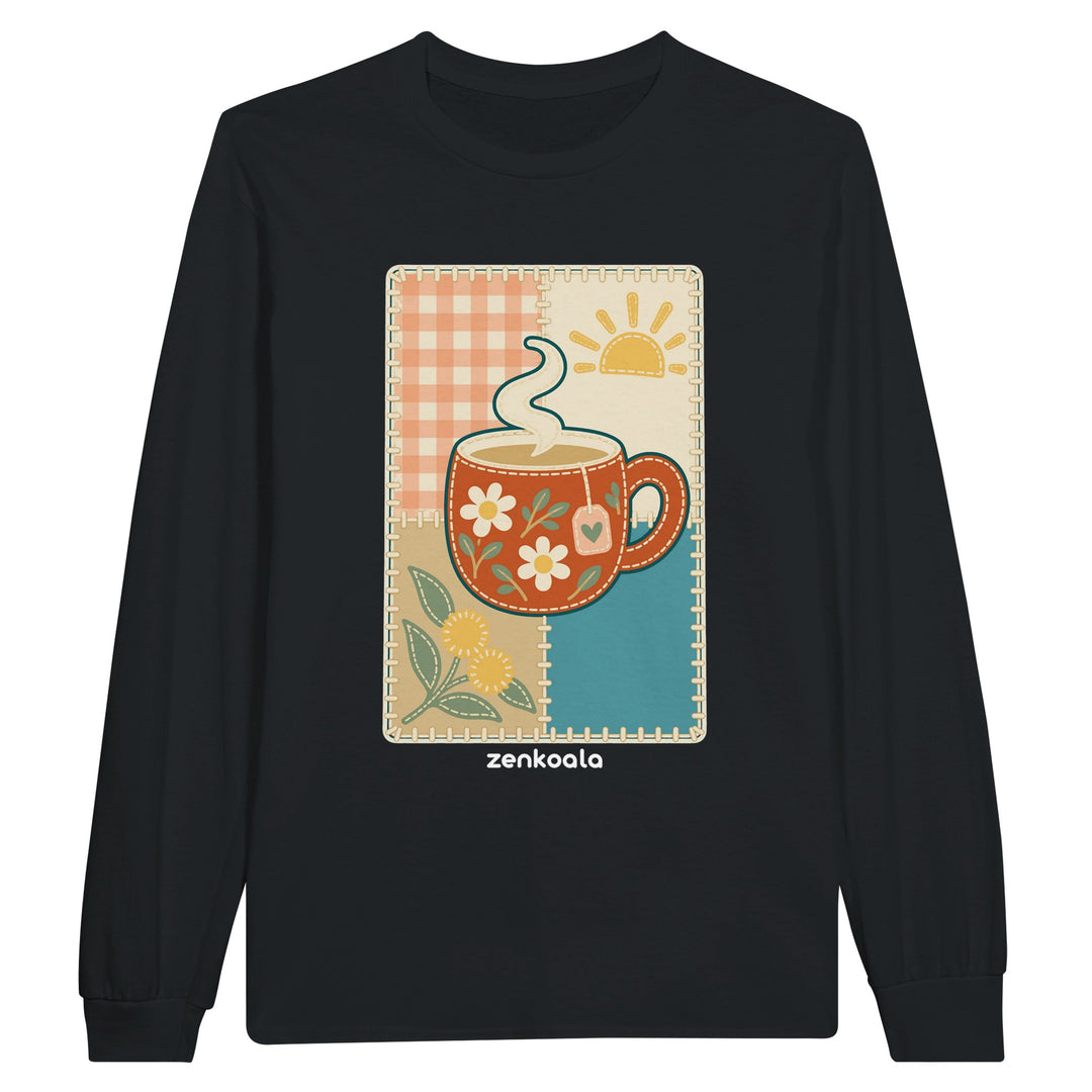 Cuppa Quilt feel-good long sleeve tee in black, Zen Koala Australia