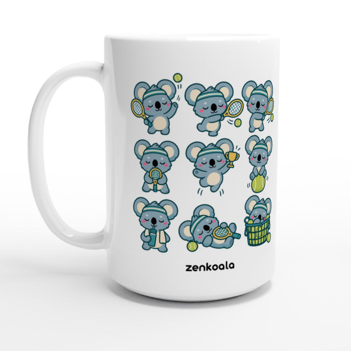 Tennis Koalas feel-good 15oz mug: nine koalas playing tennis, Zen Koala Australia