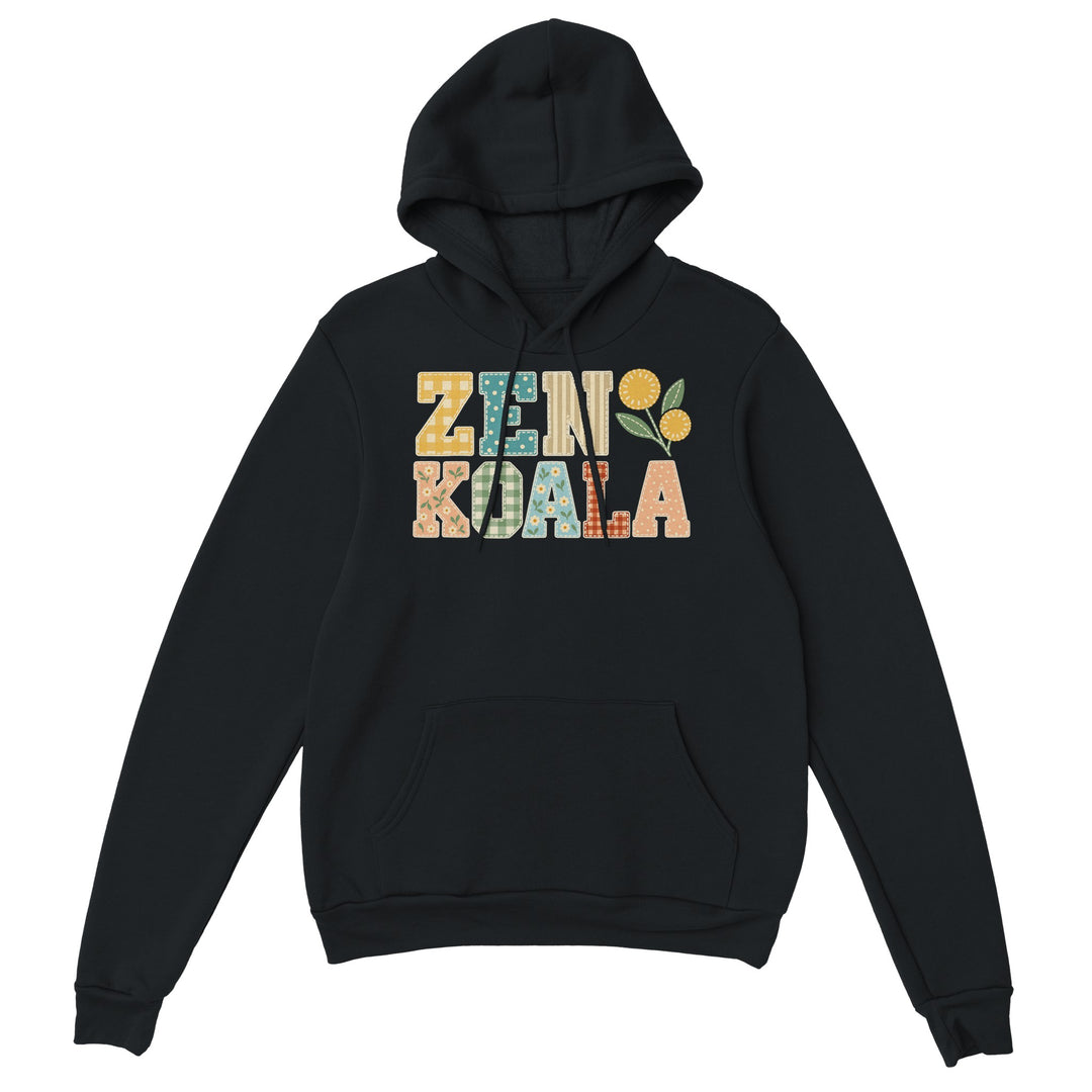 Zen Koala Faux Patchwork feel-good hoodie in black, Zen Koala Australia