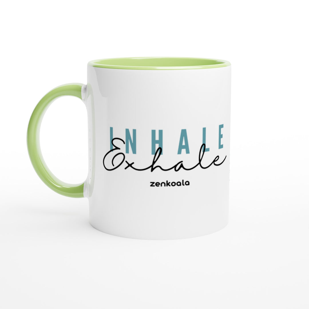 Exhale mug in green: white with a green rim, inside and handle, Zen Koala Australia