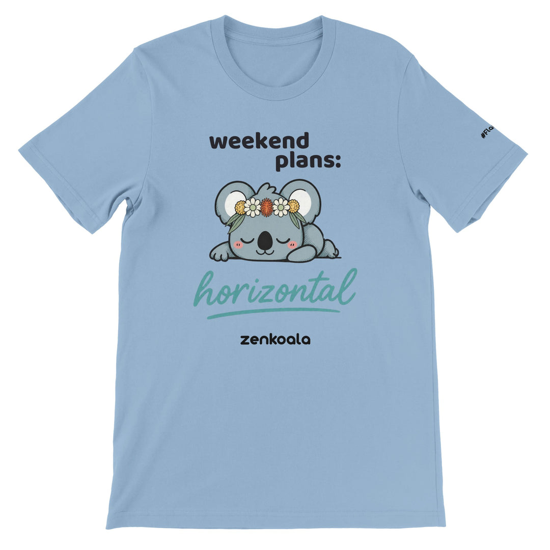 Weekend Plans Horizontal Koala feel-good tee in light blue — Zen Koala Australia