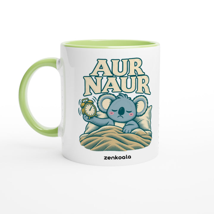 Aur Naur mug in green: white with a green rim, inside and handle, Zen Koala Australia